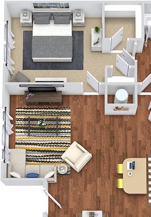 Orbison 3D Orbison 3D. 1 bedroom apartment. Kitchen with island open to living/dinning rooms. 1 full bathroom. Walk-in closet.